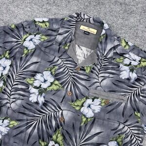 Tommy Bahama Shirt Mens Medium Gray Floral Silk Hawaiian Camp Loop Collar